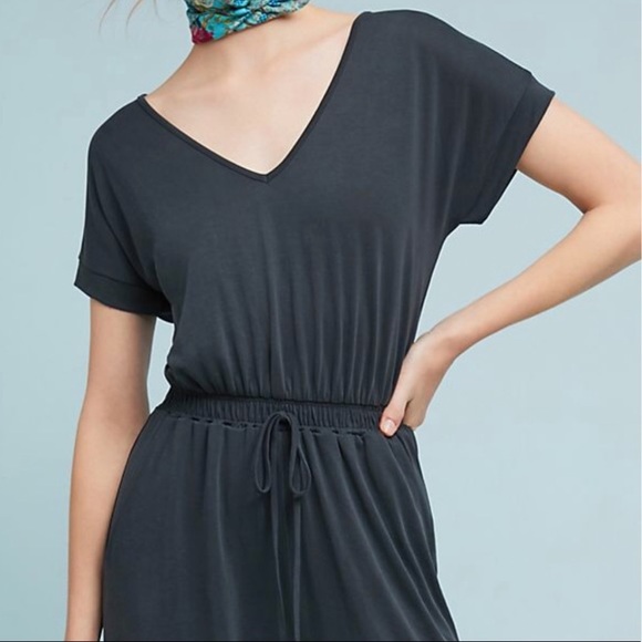 Anthropologie Navy V-Neck Eden Waisted Jumpsuit - Picture 2 of 3